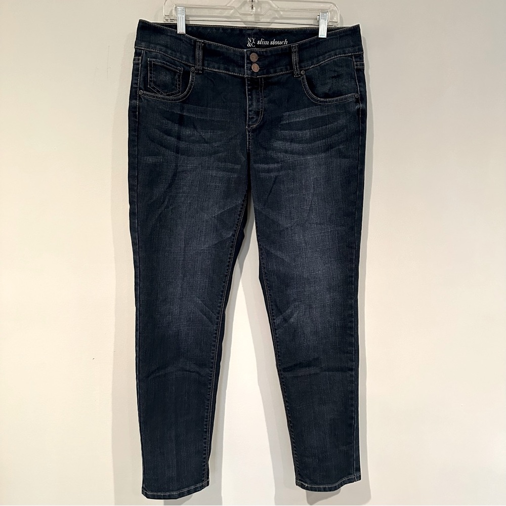 NY&Co Women’s Slim Slouch‎ Dark Wash Denim Stretch Jeans Size 12P
